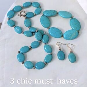 Blue Turquoise & Silver Jewelry Set Nice Weight